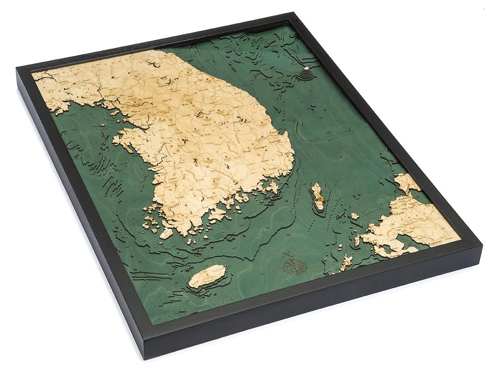 South Korea 3-D Nautical Wood Chart