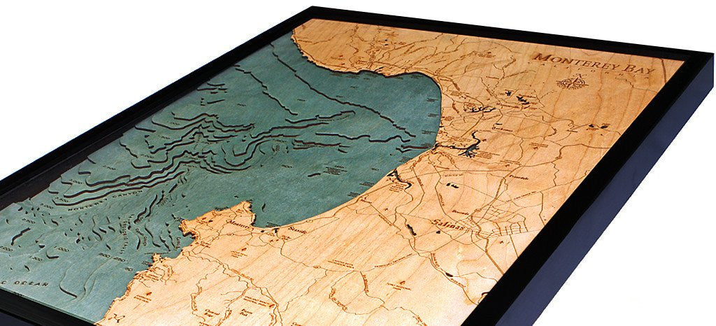 Monterey Bay, California 3-D Nautical Wood Chart, Narrow
