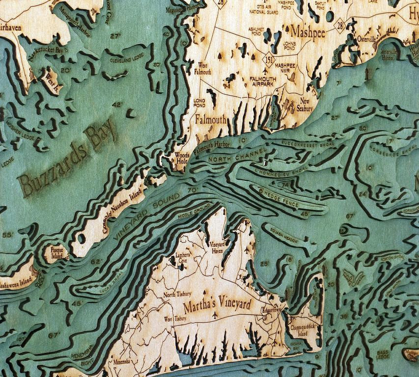 Cape Cod, 3-D Nautical Wood Chart