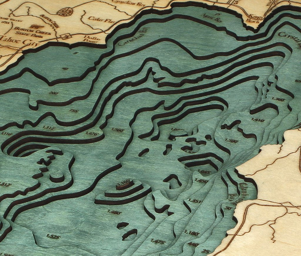 Lake Tahoe, 3-D Nautical Wood Chart
