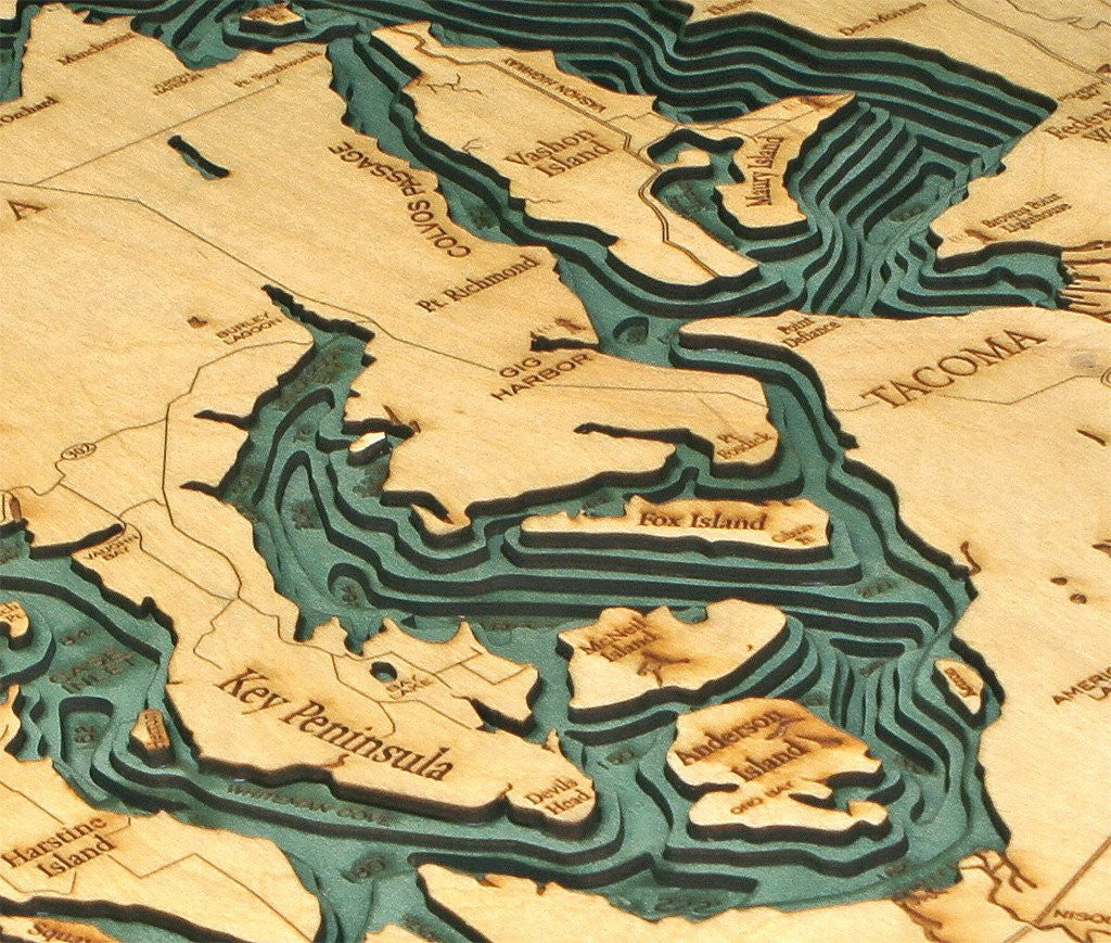 Puget Sound, 3-D Nautical Wood Chart