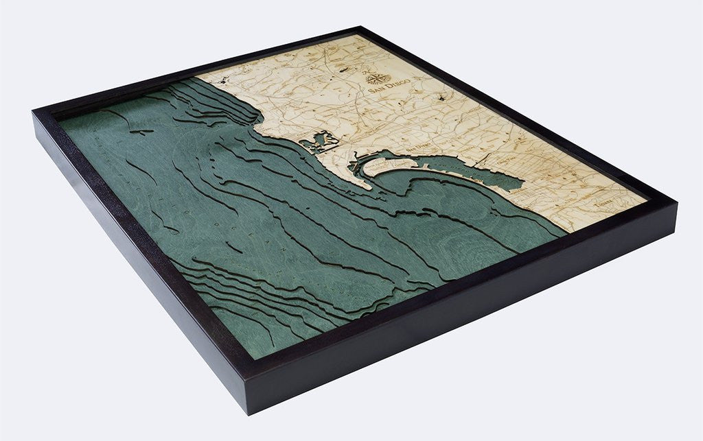 San Diego, California 3-D Nautical Wood Chart