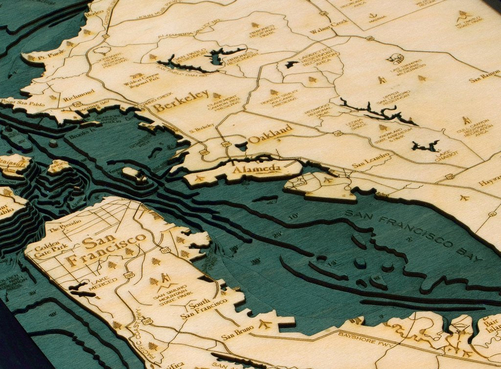 San Francisco, California 3-D Nautical Wood Chart