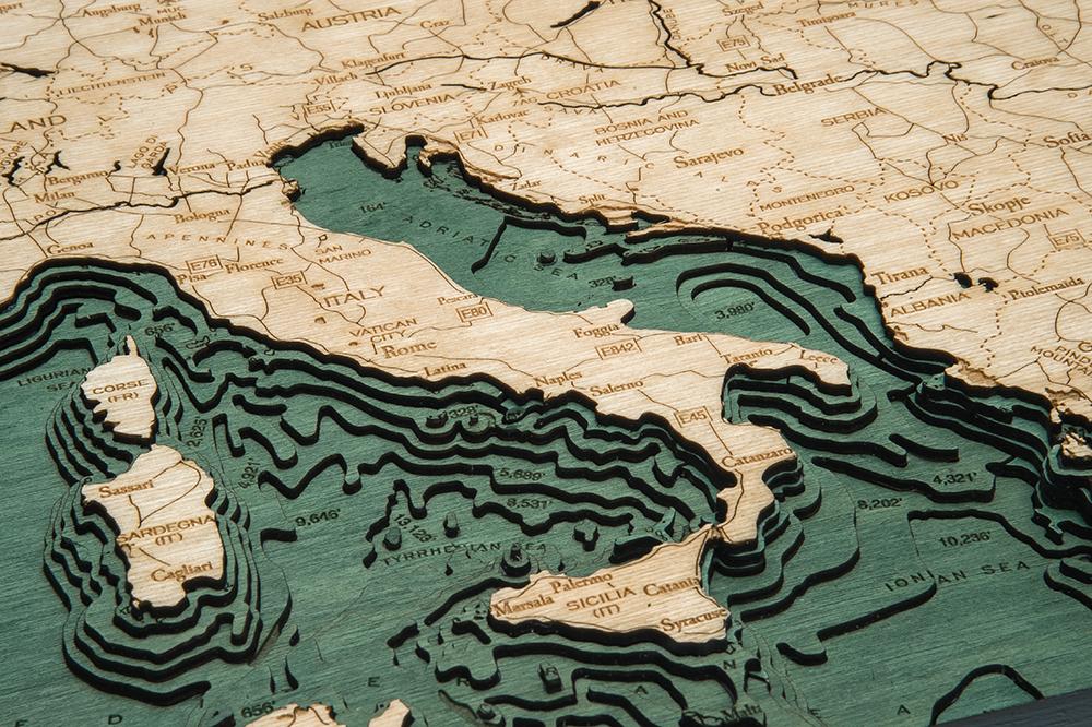 Western Europe 3-D Nautical Wood Chart
