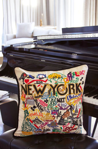 New York City Hand-Embroidered Pillow