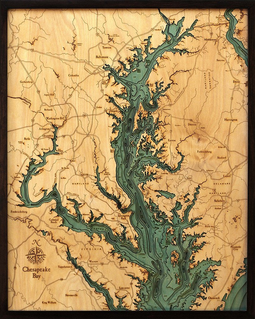 Chesapeake Bay, 3-D Nautical Wood Chart