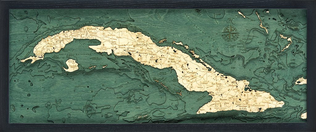 Cuba 3-D Nautical Wood Chart