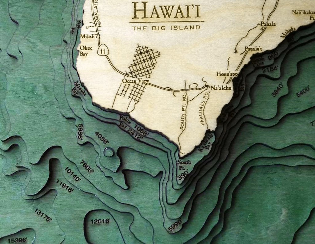 Hawaii (The Big Island) 3-D Nautical Wood Chart