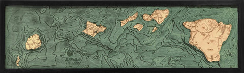Hawaiian Islands (all of them), 3-D Nautical Wood Chart