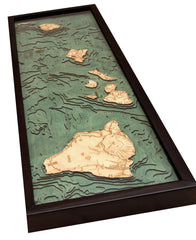 Hawaiian Islands (all of them), 3-D Nautical Wood Chart