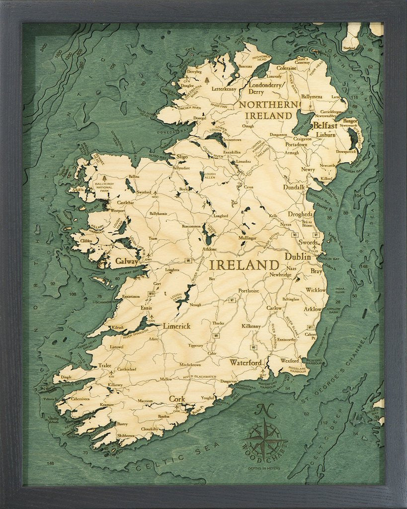 Ireland, 3-D Nautical Wood Chart