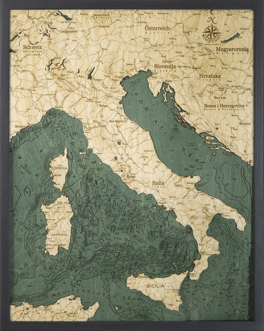 Italy, 3-D Nautical Wood Chart