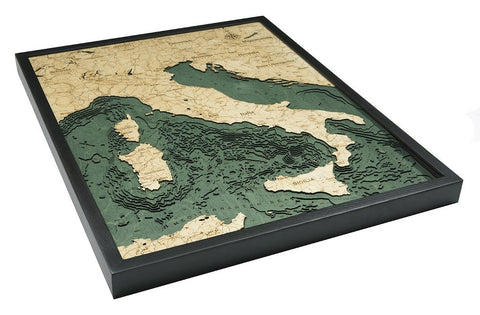 Italy, 3-D Nautical Wood Chart