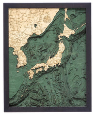 Japan and Korea 3-D Nautical Wood Chart