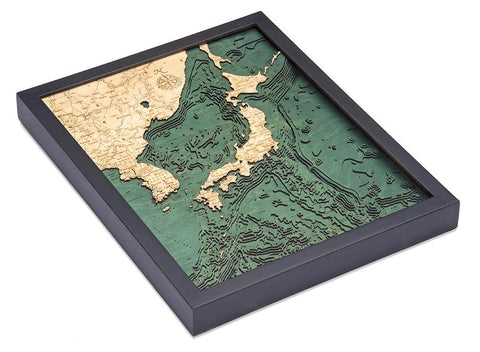 Japan and Korea 3-D Nautical Wood Chart