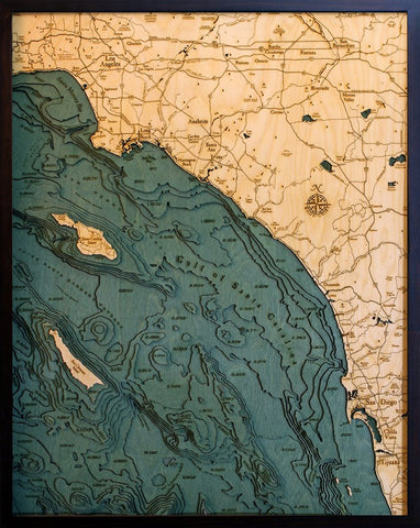 Los Angeles to San Diego, California 3-D Nautical Wood Chart