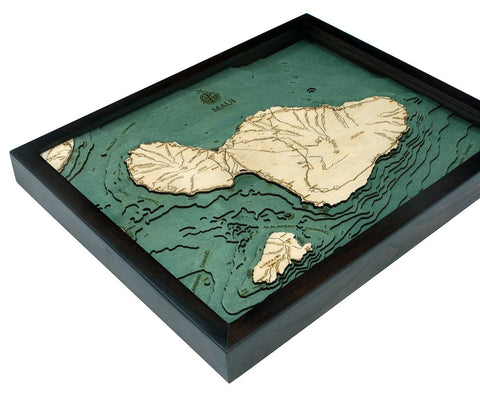 Maui, Hawaii 3-D Nautical Wood Chart