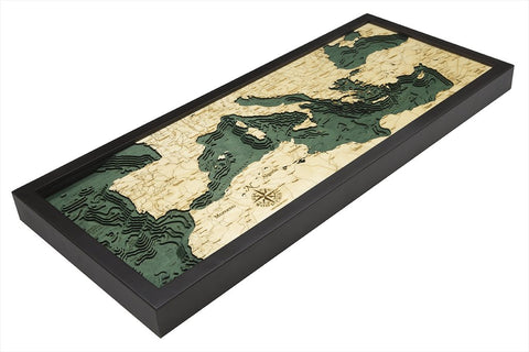 Mediterranean Sea 3-D Nautical Wood Chart
