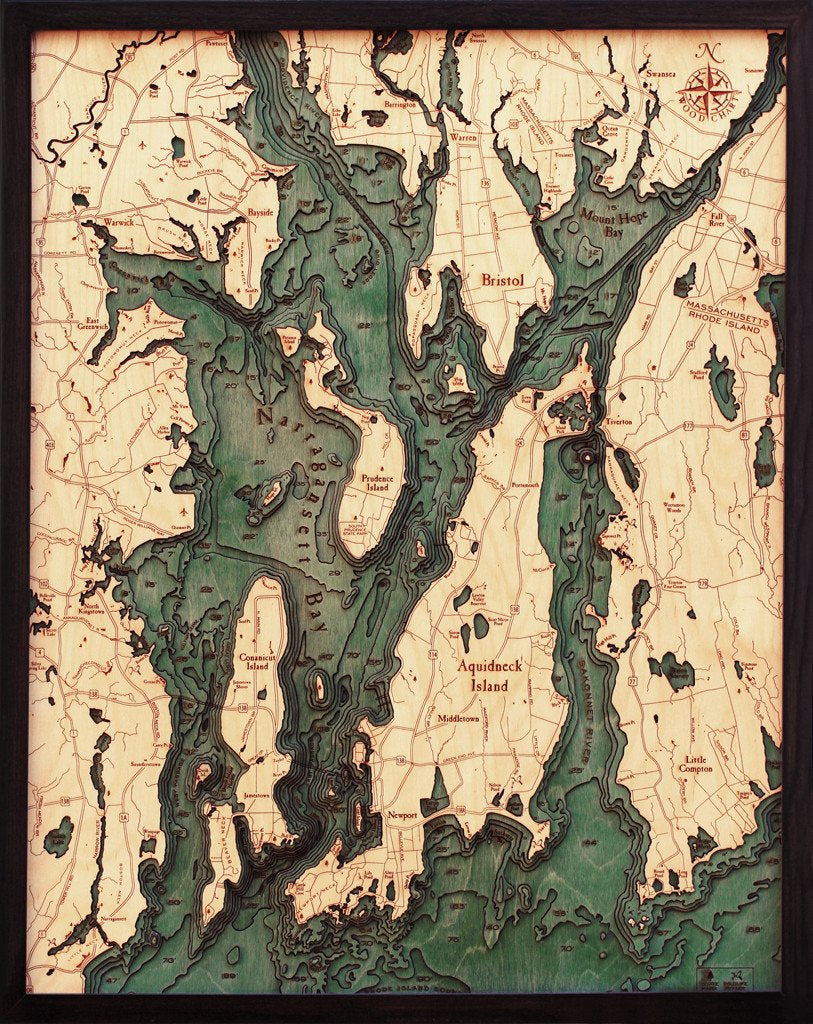 Narragansett / Newport, Rhode Island 3-D Nautical Wood Chart