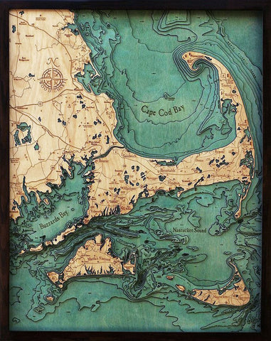 Cape Cod, 3-D Nautical Wood Chart