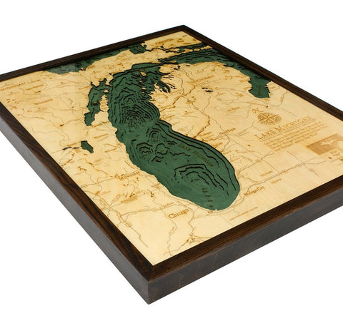 Lake Michigan, 3-D Nautical Wood Chart