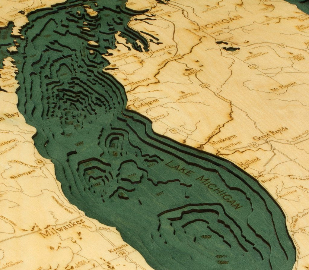 Lake Michigan, 3-D Nautical Wood Chart