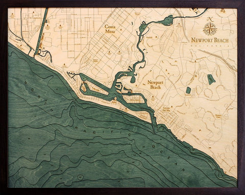 Newport Beach, California 3-D Nautical Wood Chart