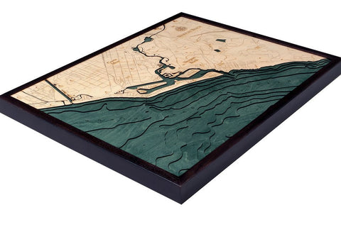 Newport Beach, California 3-D Nautical Wood Chart