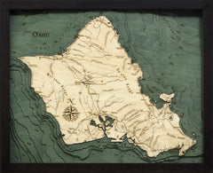 Oahu, Hawaii 3-D Nautical Wood Chart