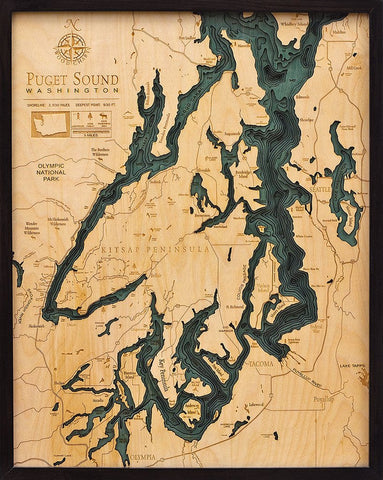 Puget Sound, 3-D Nautical Wood Chart