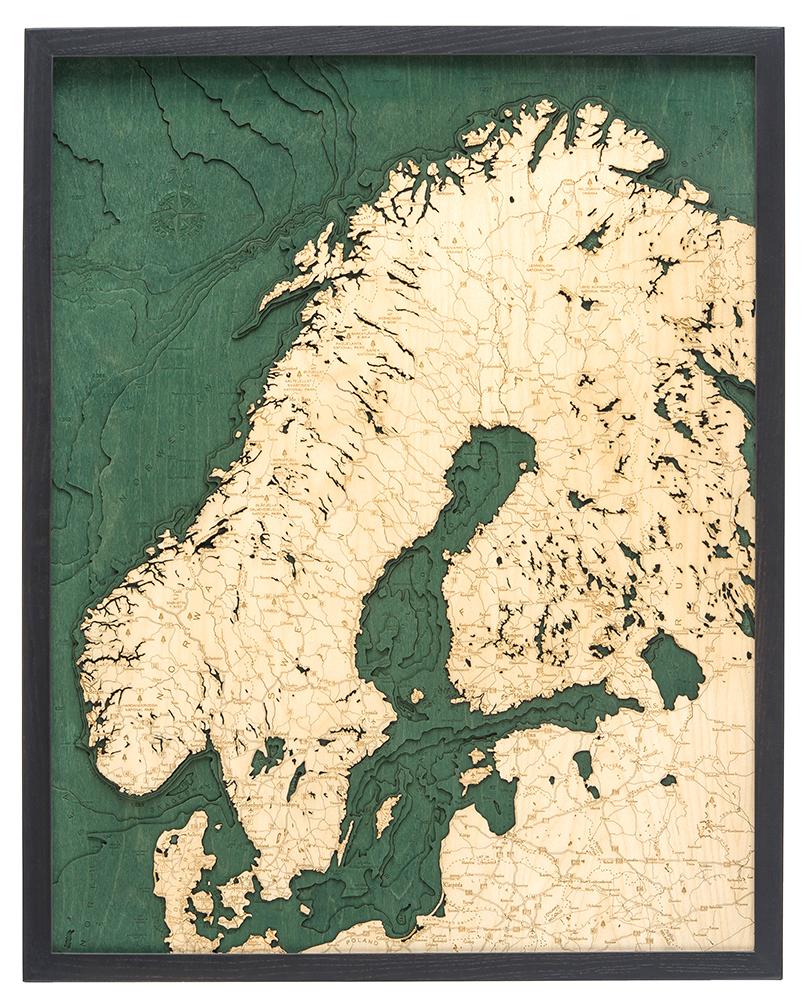Scandinavia 3-D Nautical Wood Chart