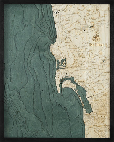 San Diego, California 3-D Nautical Wood Chart