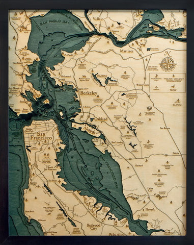 San Francisco, California 3-D Nautical Wood Chart
