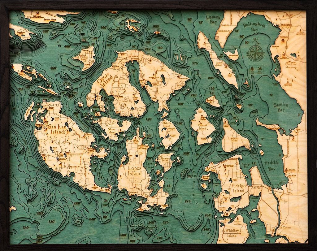 San Juan Islands, 3-D Nautical Wood Chart
