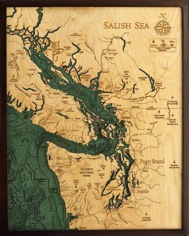 Salish Sea, 3-D Nautical Wood Chart