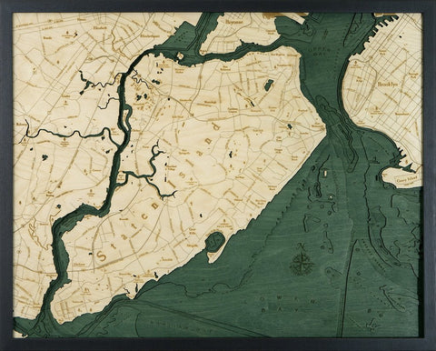 Staten Island, New York 3-D Nautical Wood Chart