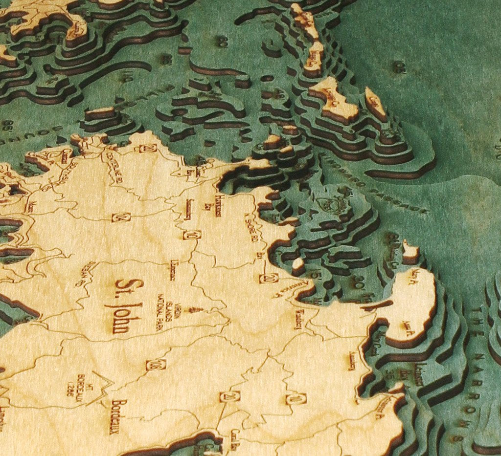St. Thomas / St. John, U.S. Virgin Islands 3-D Nautical Wood Chart