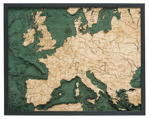 Western Europe 3-D Nautical Wood Chart