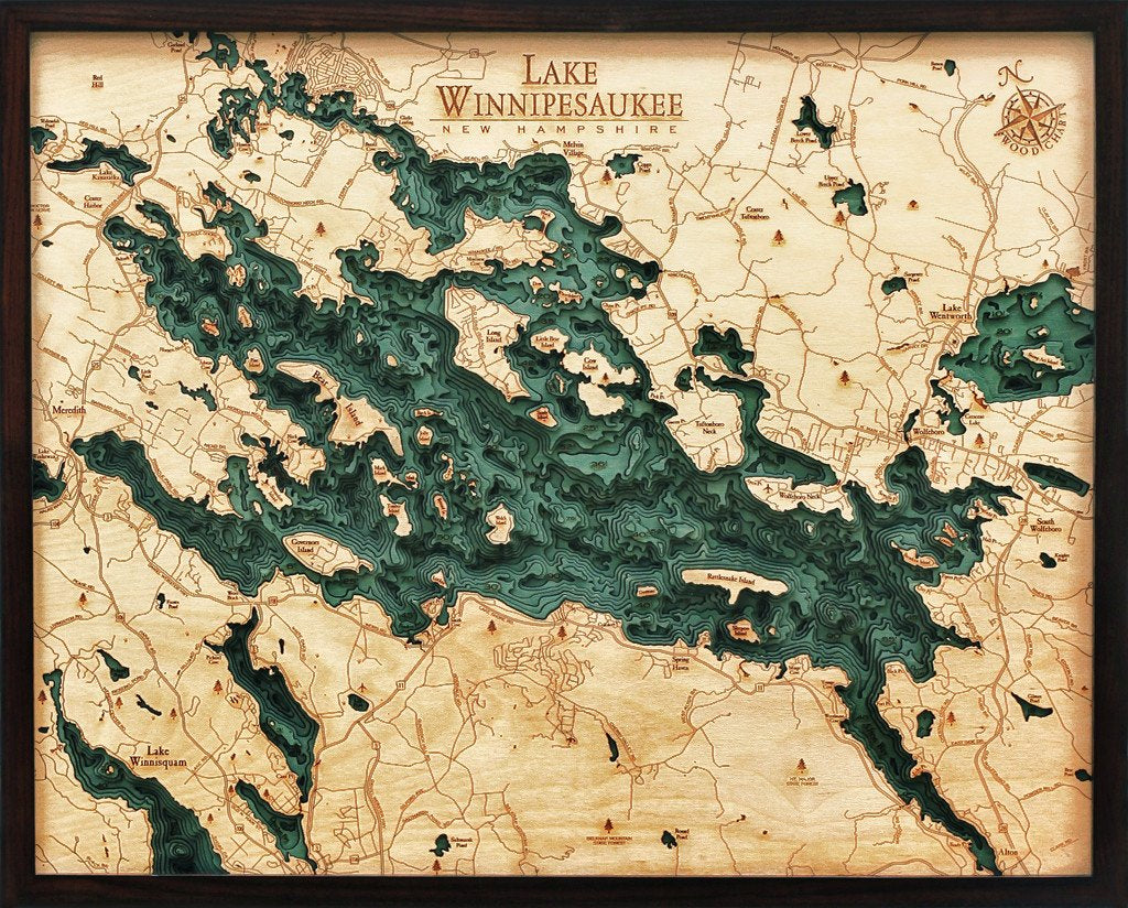 Lake Winnipesaukee, New Hampshire 3-D Nautical Wood Chart
