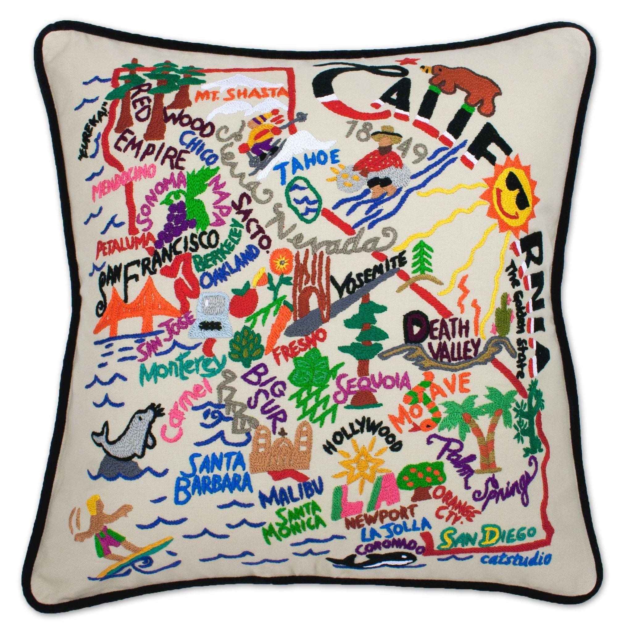 California Hand-Embroidered Pillow