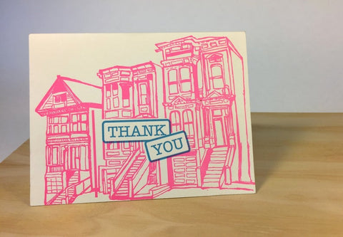 Thank You Pink Houses Letterpress Card