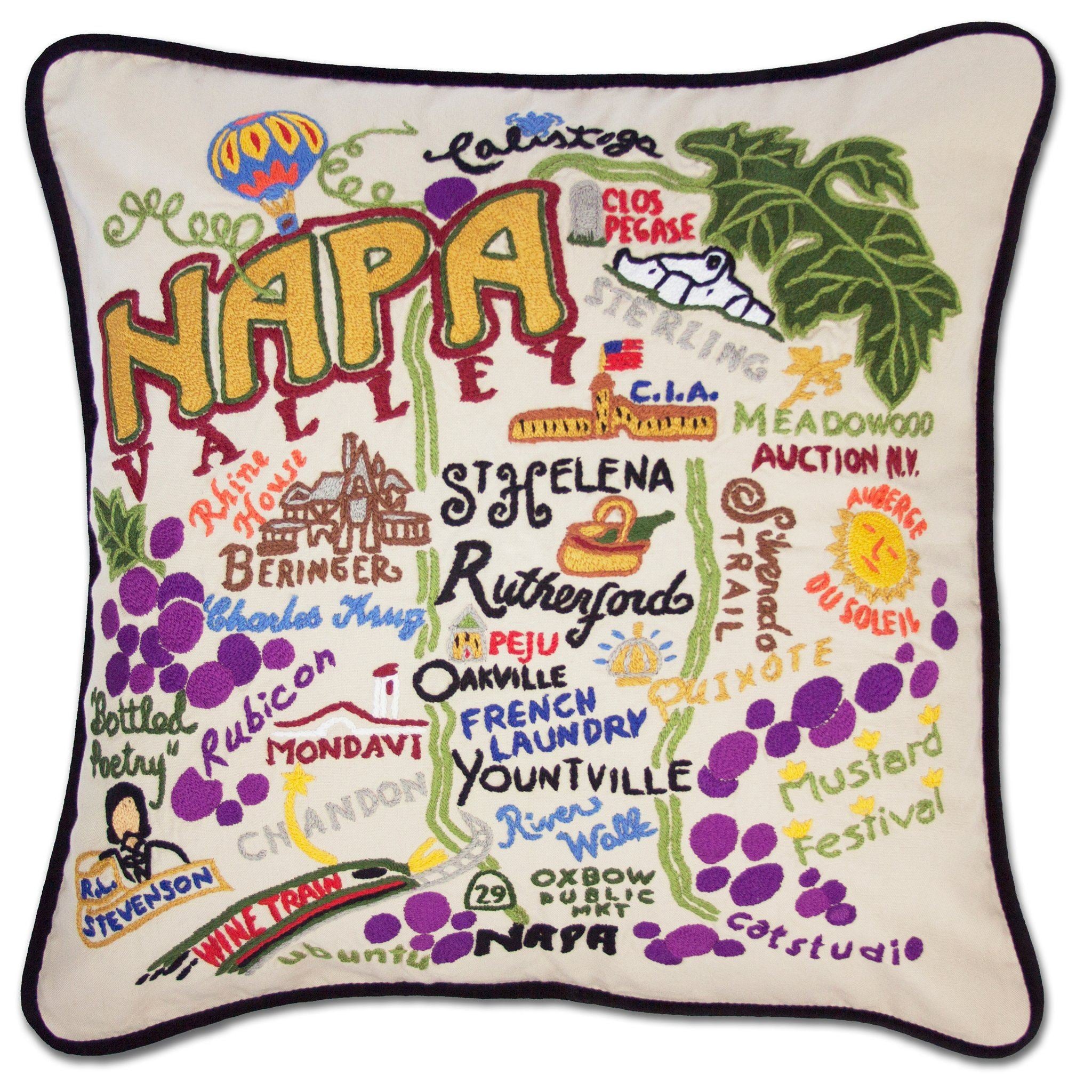 Napa Valley Hand-Embroidered Pillow
