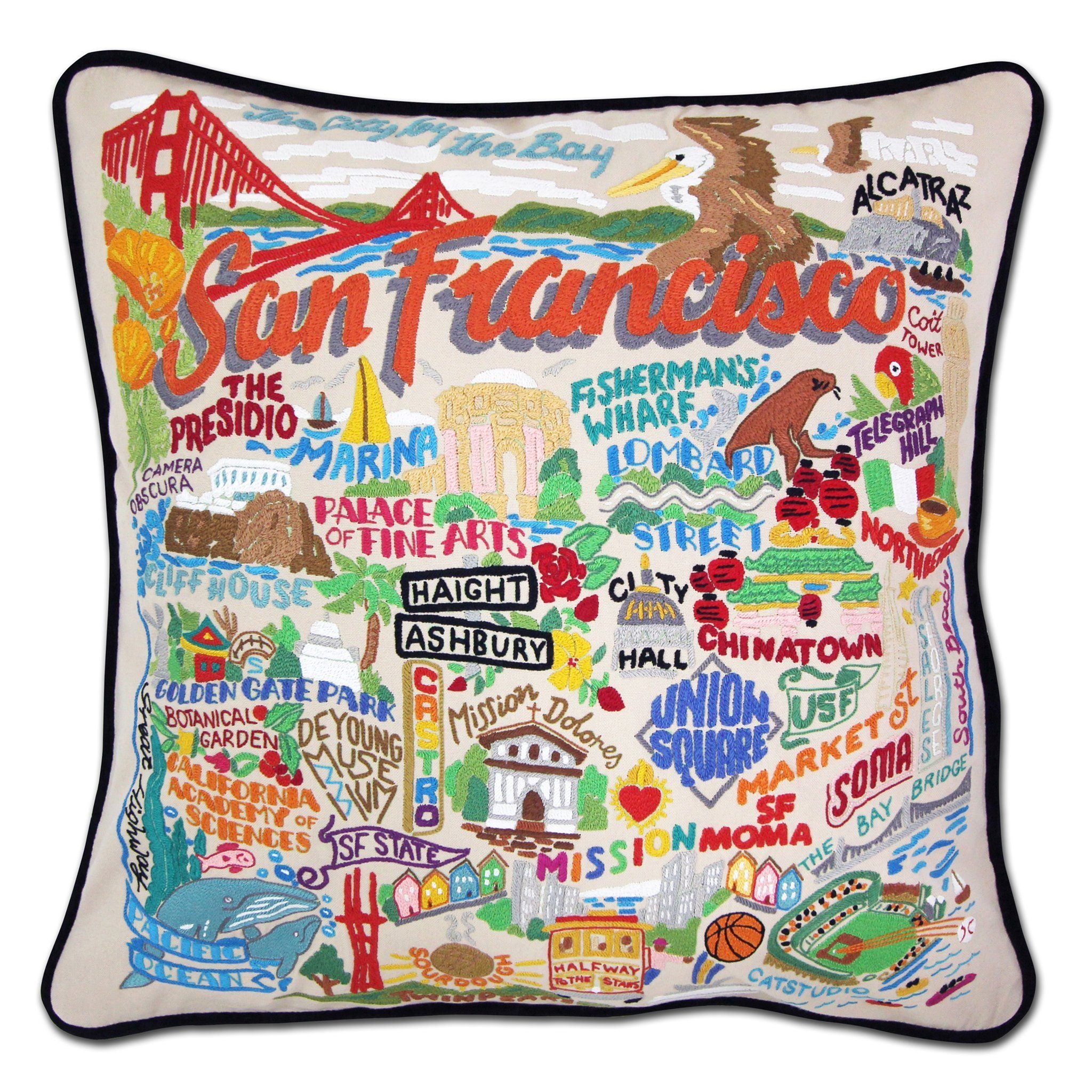 San Francisco City Hand-Embroidered Pillow